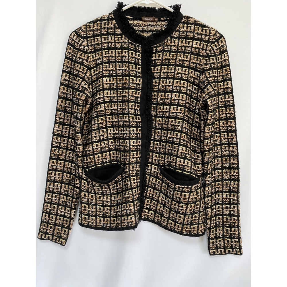 J. McLaughlin Women's Black Beige Gold Tweed Lotte Cardigan Sweater Size XS‎